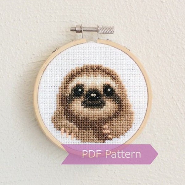 Sloth cross stitch pattern PDF - Sloth embroidery PDF - Instant download - Small