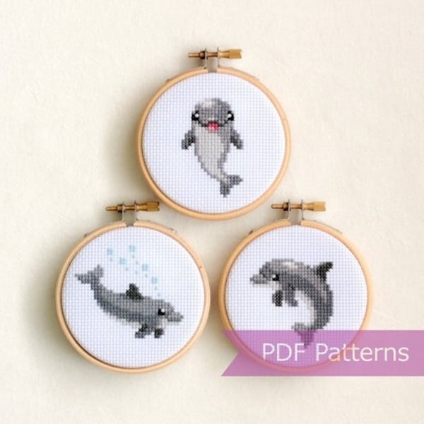 Dolphin cross stitch pattern PDF bundle - Set of 3 dolphin patterns - Instant download - Small