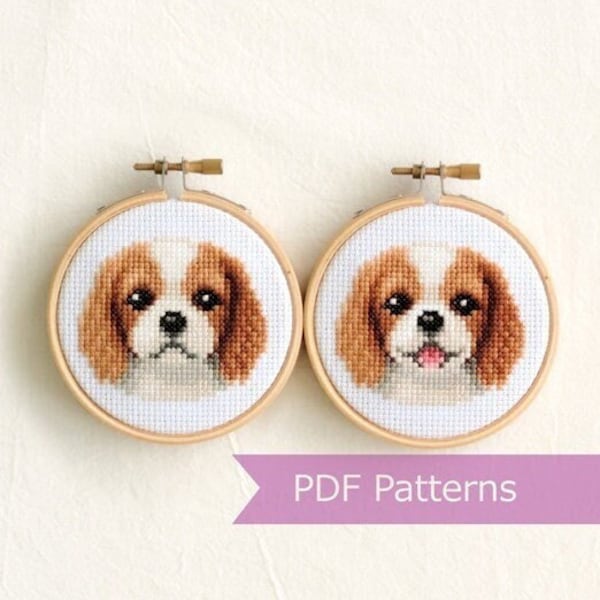 Blenheim Cavalier King Charles Spaniels PDF bundle - Cavalier King Charles Spaniels Blenheim embroidery - Instant download - Small