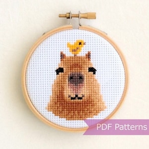Paquete de patrones de punto de cruz en PDF de capibara con un amigo y frutas - Conjunto de 5 patrones de capibara - Descarga instantánea - Pequeño