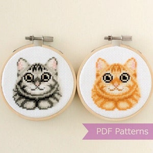 Tabby Cat bundle cross stitch pattern PDF - Tabby + Orange Tabby Cat embroidery - Instant download - Small