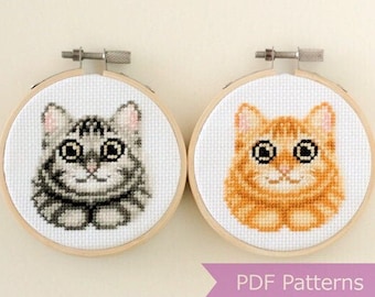 Tabby Cat bundle cross stitch pattern PDF - Tabby + Orange Tabby Cat embroidery - Instant download - Small