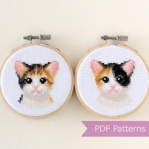 Padrão de ponto cruz em PDF para pacote de gatos tricolores - Bordado de gato tricolor - Download instantâneo - Pequeno