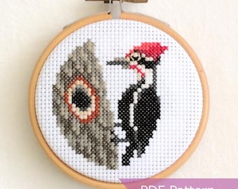 Pileated Woodpecker cross stitch pattern PDF - Woodpecker embroidery - Instant Download - Small