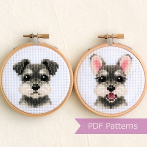 Zwergschnauzer-Kreuzstichmuster-PDF-Paket – Zwergschnauzer-Stickerei – Sofort-Download – Klein