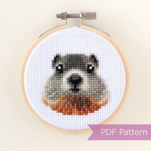 Groundhog cross stitch PDF - Groundhog embroidery - Instant download - Small
