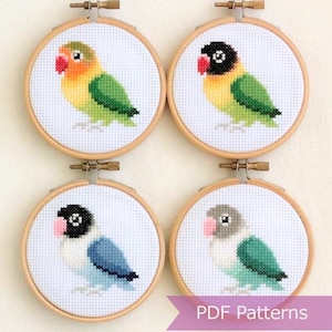 Lovebirds cross stitch pattern PDF bundle - Fischer + Masked + Violet/Cobalt + Blue Lovebirds embroidery patterns - Instant download - Small