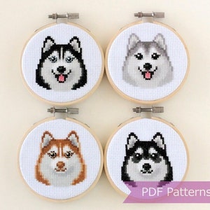 Paquete de patrones de punto de cruz de Husky Siberiano en PDF - Kit de bordado de Husky Siberiano - Descarga instantánea - Pequeño
