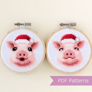 Happy Pig wearing Santa hat cross stitch PDF - Christmas embroidery - Instant download - Small