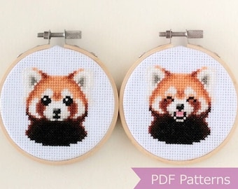 Red Panda bundle cross stitch pattern PDF - Red panda + smiling red panda embroidery PDF - Instant download - Small