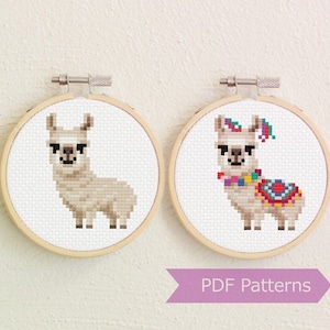 Llama cross stitch pattern PDF bundle - Simple Llama + Decorated Llama - Instant download - Small