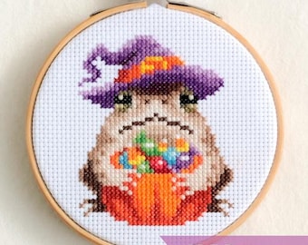 Halloween Toad cross stitch PDF - Halloween frog embroidery - Instant download - Small