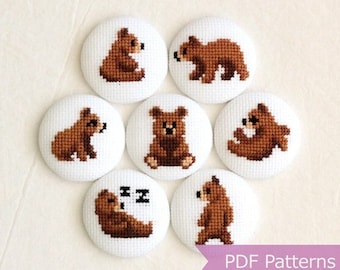 Bear cross stitch pattern bundle - Mini Bears embroidery patterns - Instant Download PDFs - Tiny