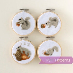 Gray Squirrel cross stitch PDF bundle Set of 4 gray squirrels Instant download Small image 1