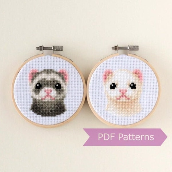 Ferret cross stitch pattern PDF bundle - Ferret embroidery PDF - Instant download - Small