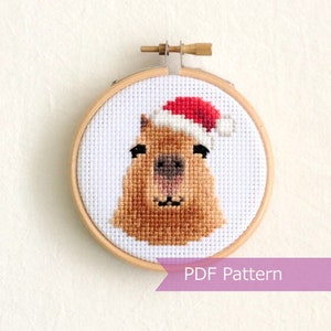 Capybara wearing Santa hat cross stitch PDF - Christmas embroidery - Instant download - Small