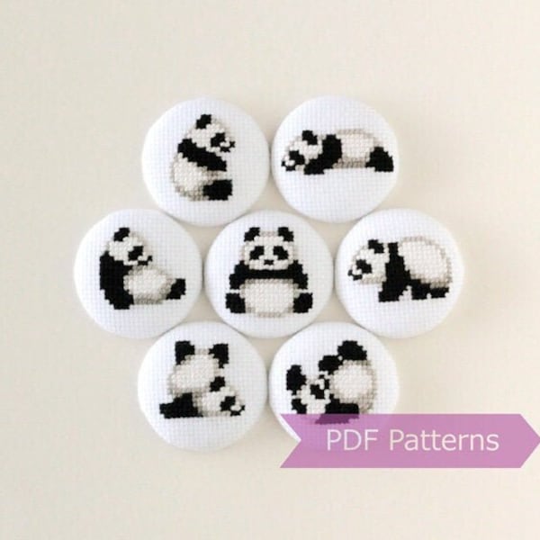 Giant Panda cross stitch pattern bundle - Mini Giant Panda embroidery patterns - Instant Download PDFs - Tiny