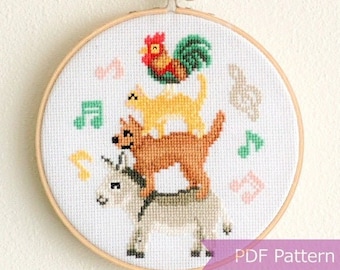 Town Musicians of Bremen cross stitch pattern PDF - Instant download - Medium
