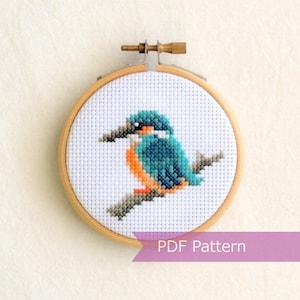 Kingfisher cross stitch pattern PDF - King fisher embroidery - Instant Download - Small
