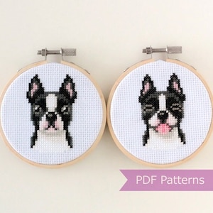 Boston Terrier cross stitch pattern PDF bundle - Boston Terrier embroidery PDF bundle - Instant download - Small