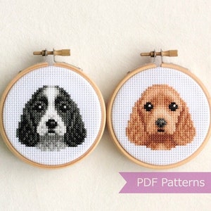 Paquete de patrones de punto de cruz de Cocker Spaniel en PDF C - Bordado de Cocker Spaniel azul ruano + rojo - Descarga instantánea - Pequeño