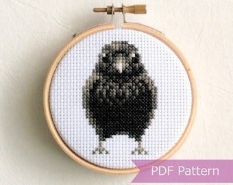 Crow cross stitch pattern PDF - Raven embroidery - Instant download - Small