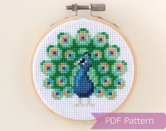 Peacock cross stitch pattern PDF - Peacock embroidery - Instant download - Small