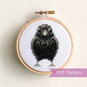 Crow cross stitch pattern PDF - Raven embroidery - Instant download - Small