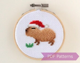 Capybara wearing Santa hat cross stitch PDF - Christmas embroidery - Instant download - Small