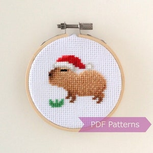 Capybara wearing Santa hat cross stitch PDF - Christmas embroidery - Instant download - Small
