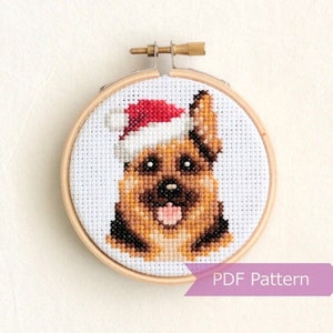 Duitse herder met kerstmuts kruissteek pdf - kerstborduurwerk - direct downloaden - klein