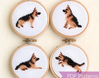 German Shepherd cross stitch pattern PDF bundle - Set of 4 German Shepherd patterns - Instant download - Small