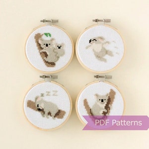 Koala cross stitch pattern PDF bundle - Set of 4 koala patterns - Instant download - Small