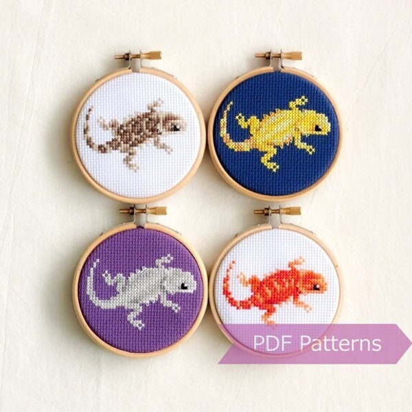 Bearded dragons cross stitch PDF bundle - 4 bearded dragon (brown/citrus/white/red) combo - Instant download - Small