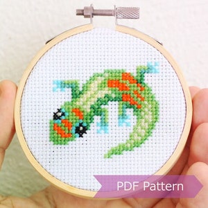Gecko - Gold dust day gecko cross stitch pattern PDF - Gecko embroidery - Instant download - Small