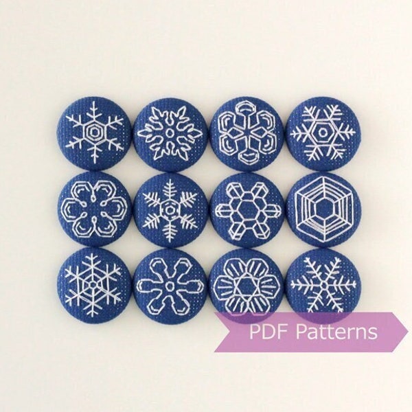 Snowflakes backstitch pattern PDF bundle - Set of 12 snowflake patterns - Instant download - Tiny