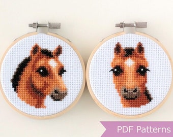 Horse cross stitch pattern PDF bundle - Horse facing sideways + front -  Instant download - Small