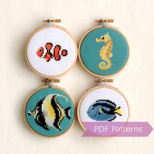 Tropical fish cross stitch pattern bundle - Set of 4 tropical fish patterns - Instant Download PDFs