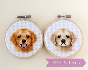 Golden Retriever cross stitch pattern PDF bundle - Dark + Cream Golden Retriever embroidery -  Instant download - Small