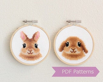 Bunny cross stitch pattern PDF bundle - Bunny + Lop-eared bunny -  Instant download - Small