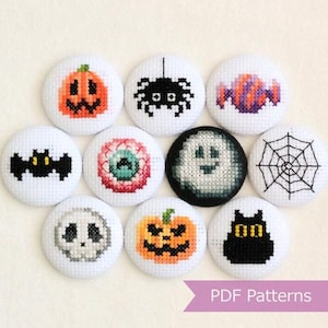 Halloween cross stitch pattern bundle - Mini Halloween embroidery patterns - Instant Download PDFs - Tiny