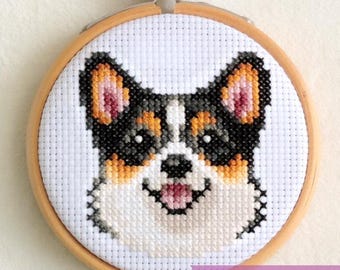 Corgi cross stitch pattern PDF - Tricolor coat - Instant download - Small