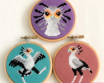 Secretary bird cross stitch pattern PDF bundle - Set of 3 secretarybird patterns - Instant download - Small