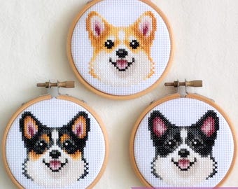 Corgi cross stitch pattern PDF bundle - Fawn + Black White + Tricolor coat - Instant download - Small