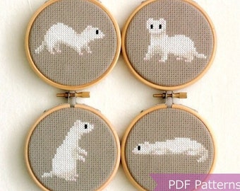 ホワイトフェレットのクロスステッチパターンPDFバンドル - ホワイトフェレットの刺繍PDF - 即時ダウンロード - 小