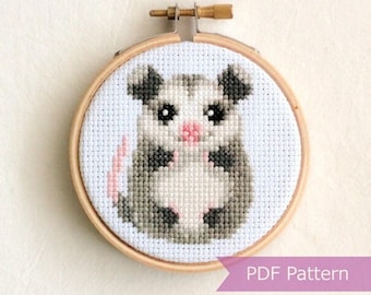 Opossum cross stitch PDF - Opossum embroidery - Instant download - Small