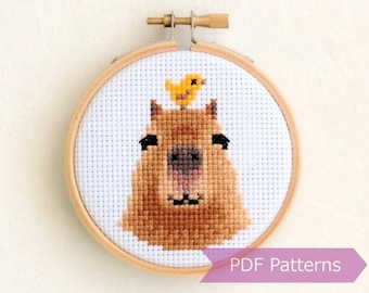 Capybara with friend & fruits cross stitch pattern PDF bundle - Set of 5 capybara patterns - Instant download - Small