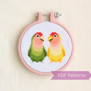 Rosy-Faced Lovebirds cross stitch pattern PDF bundle - Couple + Solo Lovebirds embroidery patterns - Instant download - Small