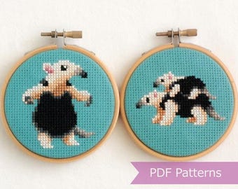 Tamandua cross stitch pattern PDF bundle - Anteater embroidery pattern - Instant download - Small
