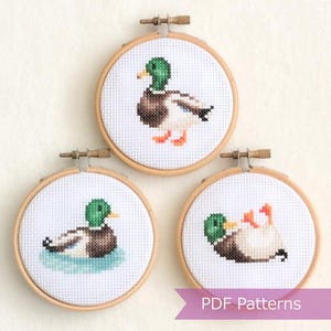 Bundel met PDF-borduurpatronen van wilde eenden - Set van 3 patronen van wilde eenden - Direct te downloaden - Klein formaat